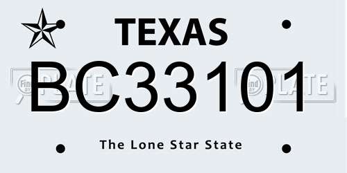 BC33101 Texas License Plate