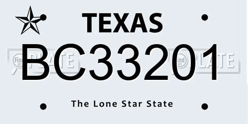 BC33201 Texas License Plate