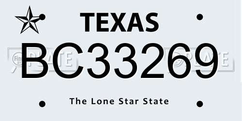 BC33269 Texas License Plate