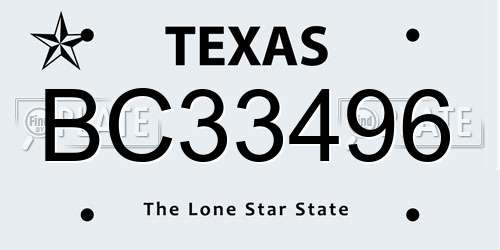 BC33496 Texas License Plate