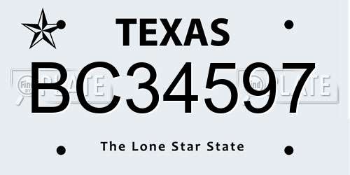 BC34597 Texas License Plate