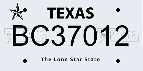 BC37012 Texas License Plate