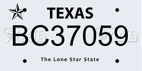 BC37059 Texas License Plate