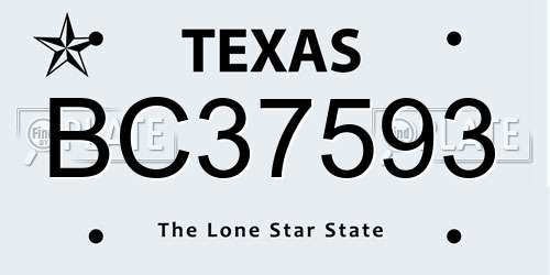 BC37593 Texas License Plate