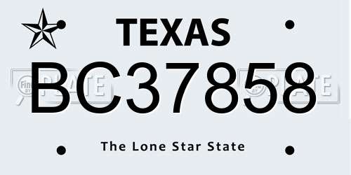 BC37858 Texas License Plate