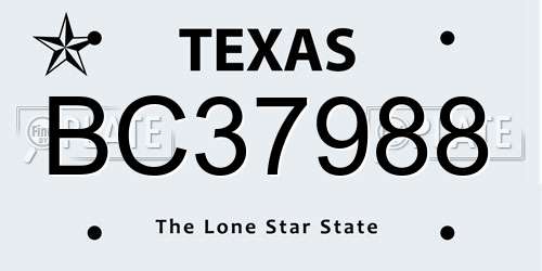 BC37988 Texas License Plate