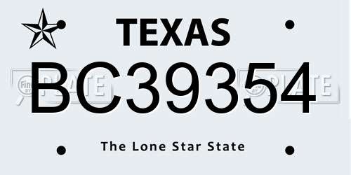 BC39354 Texas License Plate