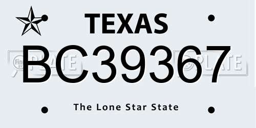 BC39367 Texas License Plate