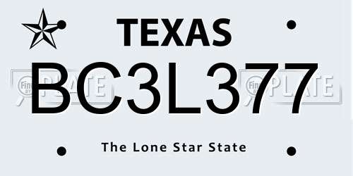 BC3L377 Texas License Plate