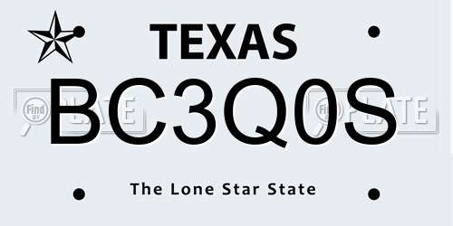 BC3Q0S Texas License Plate