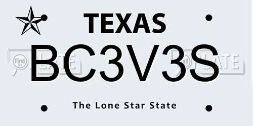 BC3V3S Texas License Plate