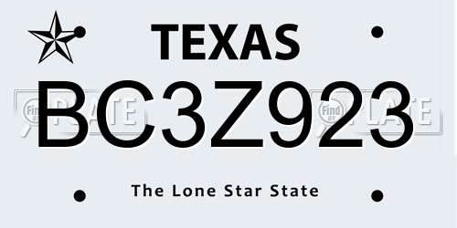 BC3Z923 Texas License Plate