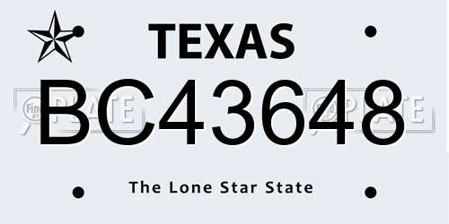 BC43648 Texas License Plate
