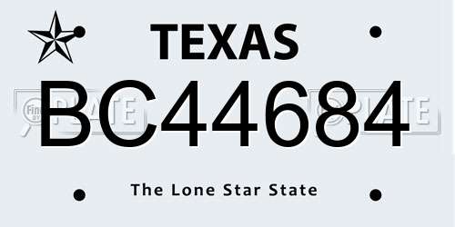 BC44684 Texas License Plate