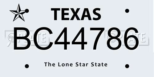 BC44786 Texas License Plate