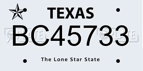 BC45733 Texas License Plate