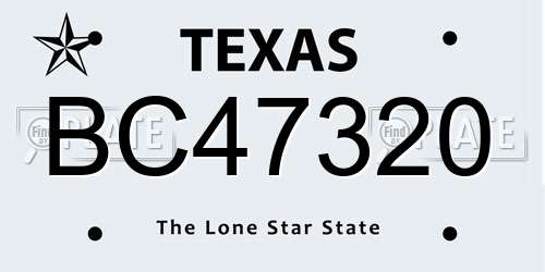 BC47320 Texas License Plate