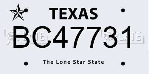 BC47731 Texas License Plate