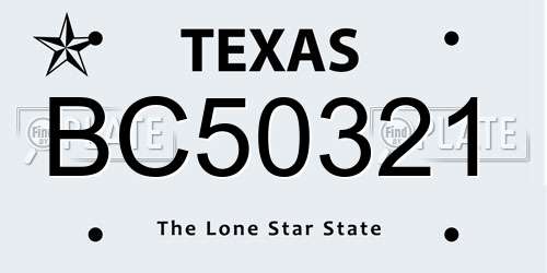 BC50321 Texas License Plate