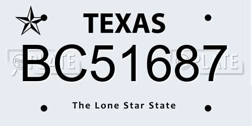 BC51687 Texas License Plate
