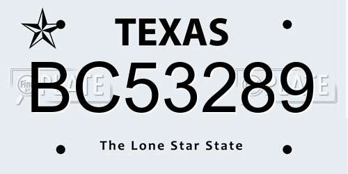 BC53289 Texas License Plate