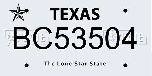 BC53504 Texas License Plate
