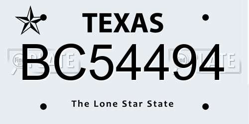 BC54494 Texas License Plate