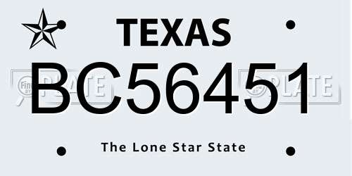 BC56451 Texas License Plate