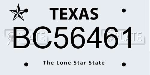 BC56461 Texas License Plate