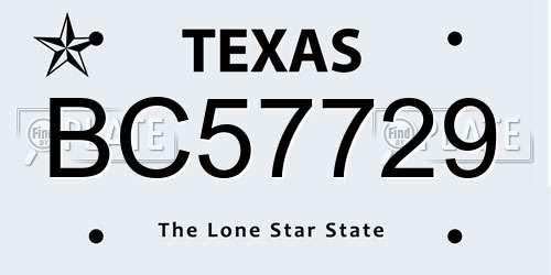 BC57729 Texas License Plate