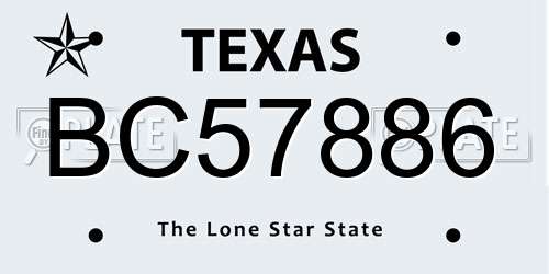 BC57886 Texas License Plate