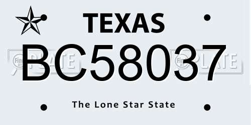 BC58037 Texas License Plate