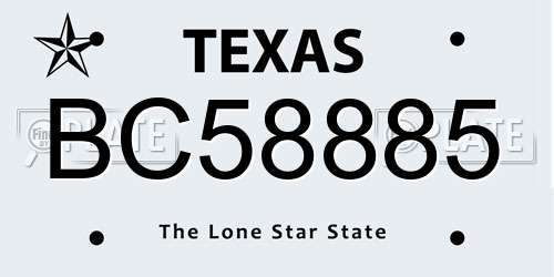 BC58885 Texas License Plate