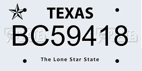 BC59418 Texas License Plate