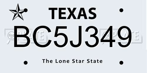 BC5J349 Texas License Plate