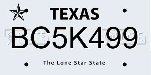 BC5K499 Texas License Plate