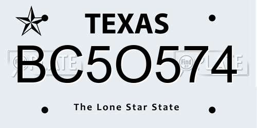 BC5O574 Texas License Plate