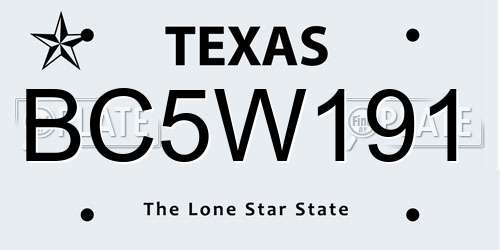 BC5W191 Texas License Plate