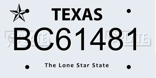 BC61481 Texas License Plate