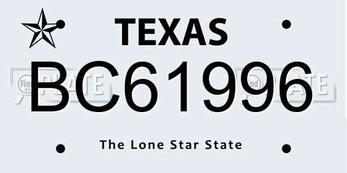 BC61996 Texas License Plate