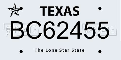 BC62455 Texas License Plate