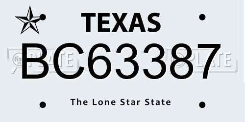BC63387 Texas License Plate