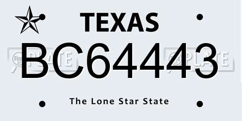 BC64443 Texas License Plate