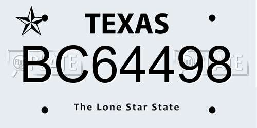 BC64498 Texas License Plate