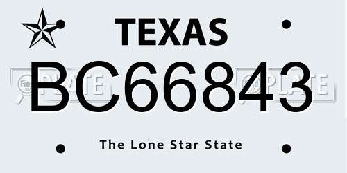 BC66843 Texas License Plate