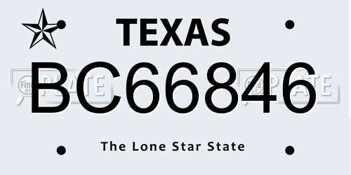 BC66846 Texas License Plate