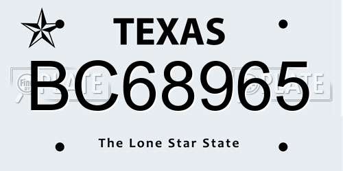BC68965 Texas License Plate