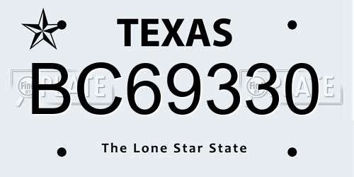 BC69330 Texas License Plate