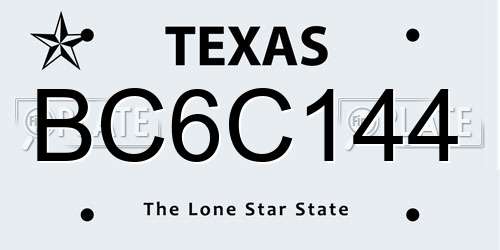 BC6C144 Texas License Plate