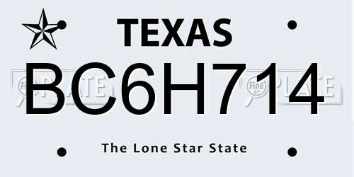 BC6H714 Texas License Plate